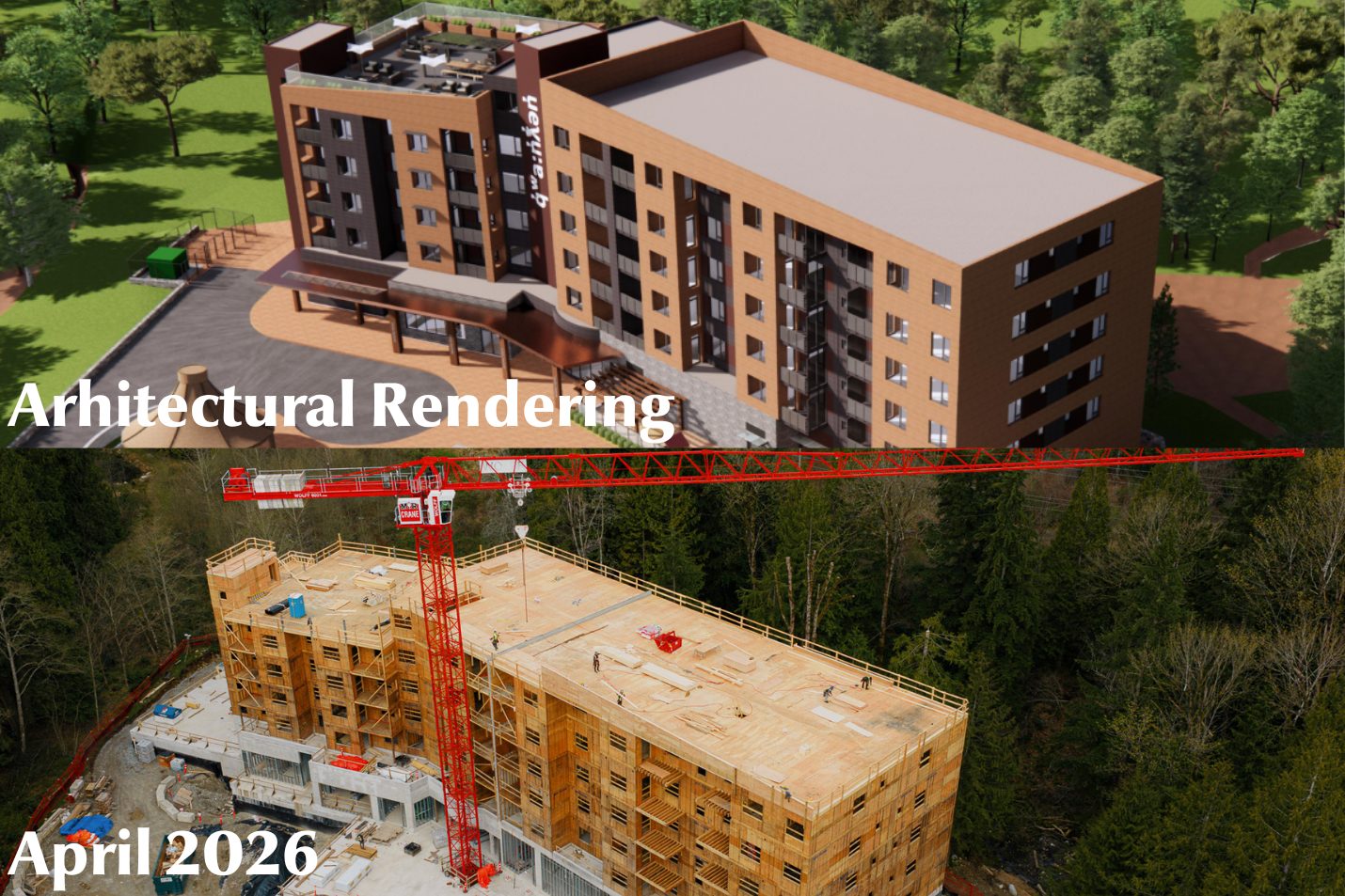 Arhitectural Rendering of a building and a in progress site